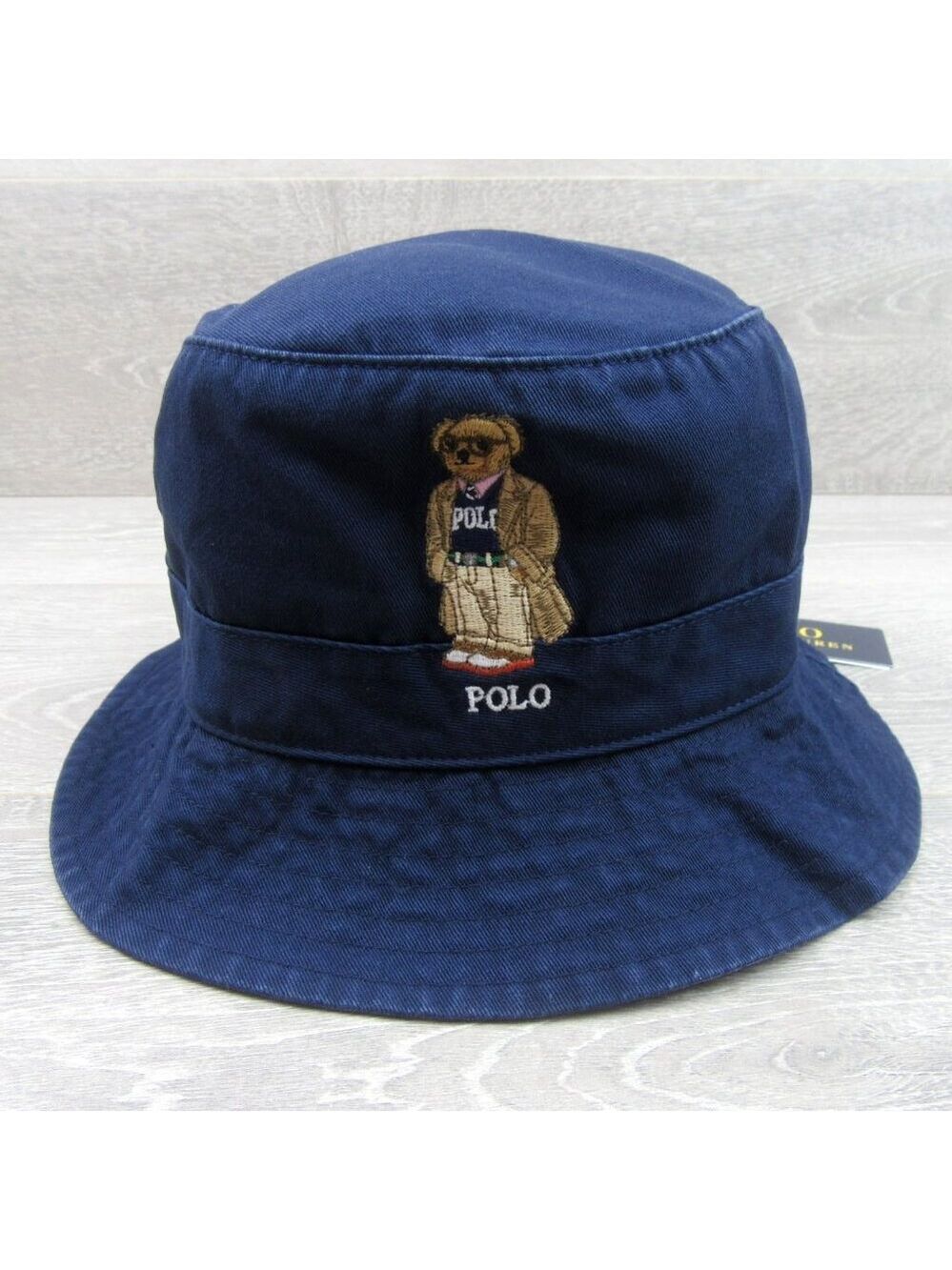Polo Ralph Lauren Embroidered Bear Bucket Hat Adult Size L/XL Navy Blue NEW - Picture 2 of 13